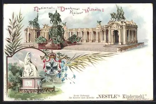 Lithographie Berlin, National-Denkmal Kaiser Wilhelm I. Kaiserin Auguste Denkmal