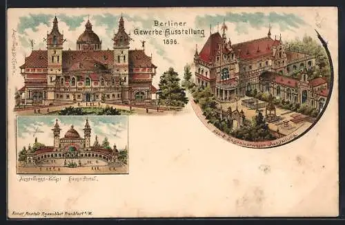 Lithographie Berlin, Gewerbe-Ausstellung 1896, Bau- & Ingenieurwesen-Ausstellung, Ausstellungs-Palast