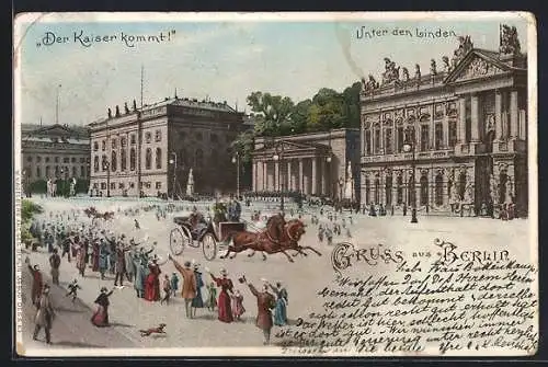 Lithographie Berlin, Unter den Linden mit neuer Wache