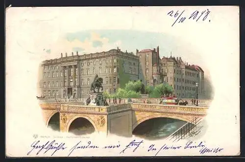 Lithographie Berlin, Denkmal auf der Schlossbrücke