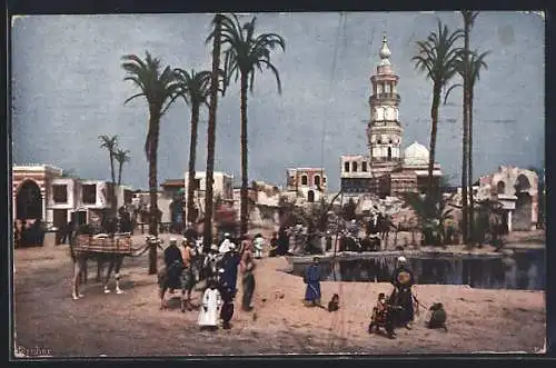 AK Hamburg-Stellingen, Hagenbecks Tierpark, Völkerschau 1912: Beduinen, Stadtansicht mit Moschee und Minaret - Zoo