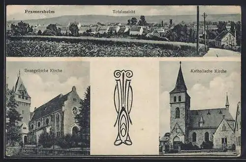 AK Framersheim, Totalansicht, Kathol. u. Evangl. Kirche