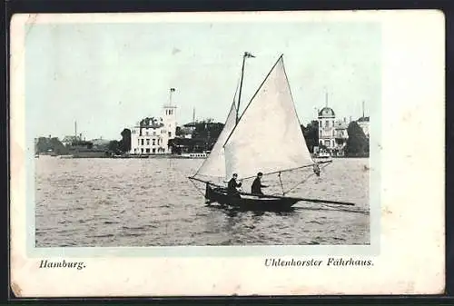 AK Hamburg-Uhlenhorst, Uhlenhorster Fährhaus, Segelboot auf der Alster