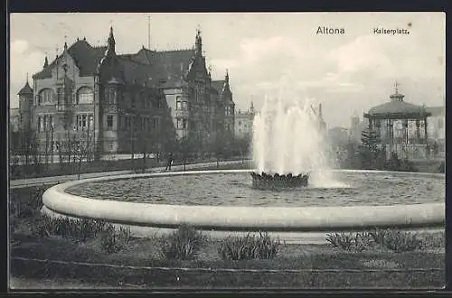 AK Hamburg-Altona, Kaiserplatz mit Fontäne und Museum