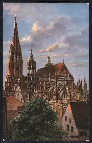 Künstler-AK Raphael Tuck & Sons Nr.601 B: Freiburg, Münster mit Baum