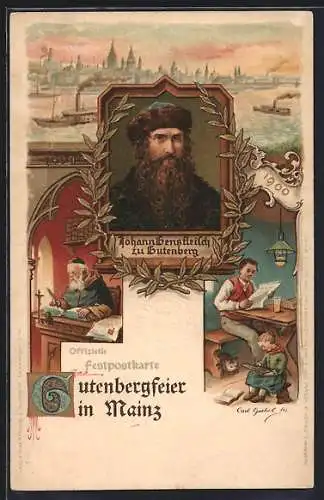 AK Mainz, 500. Gutenbergfeier, 1400-1900, Johann Gensfleisch zu Gutenberg