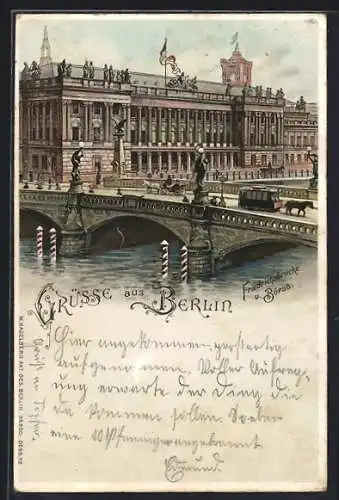 Lithographie Berlin, Börse und Friedrichsbrücke, Burgstrasse