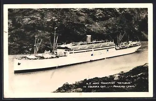 AK US Army Transport Republic in Culebra Cut, Panama Canal