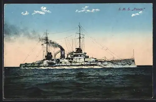 AK Kriegsschiff SMS Posen auf hoher See