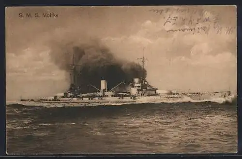 AK Kriegsschiff S.M.S. Moltke in voller Fahrt