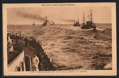 AK Geschwader-Manöver von Kriegsschiff S. M. S. Moltke aus gesehen