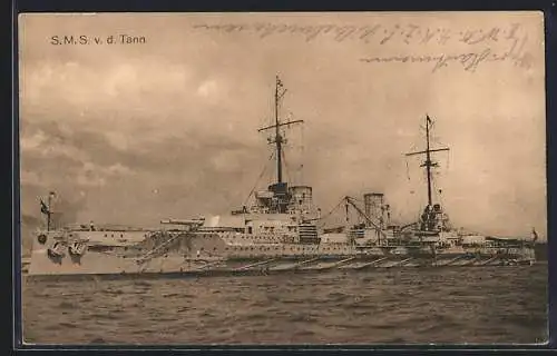 AK Kriegsschiff S. M. S. v. d. Tann auf dem Wasser