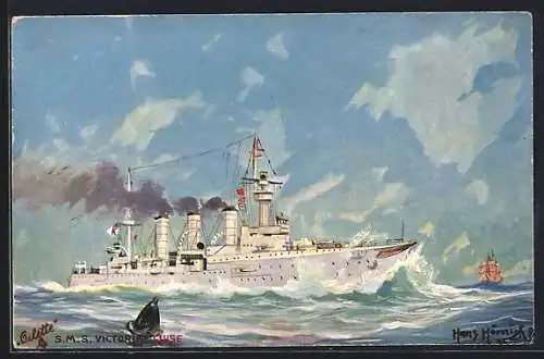 Künstler-AK Kriegsschiff S. M. S. Victoria Luise in stürmischer See