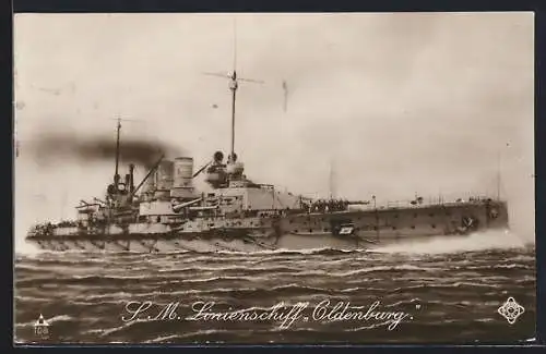 AK Kriegsschiff S. M. Linienschiff Oldenburg auf See