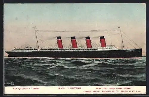 AK Passagierschiff RMS Lusitania auf hoher See