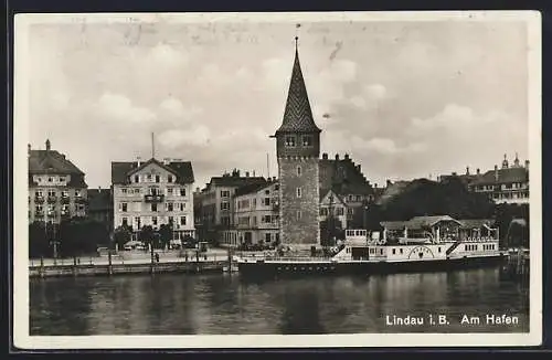 AK Lindau i. B., Dampfer Baden im Hafen