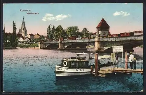 AK Konstanz, Bodensee-Dampfer Bayern bei der Rheinbrücke