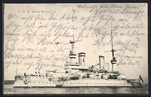 AK Kriegsschiff SMS Kaiser Wilhelm II. vor Anker