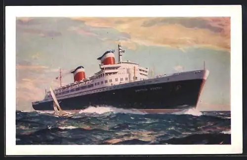 AK S.S. United States in voller Fahrt auf dem Meer