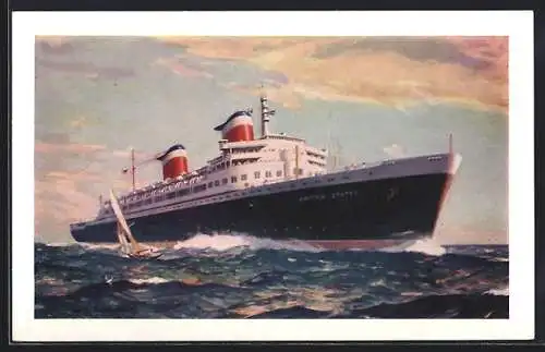 AK Passagierschiff S.S. United States in voller Fahrt auf dem Meer