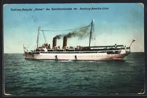 AK Passagierschiff Turbinen-Dampfer Kaiser, Seebäderdienst der Hamburg-Amerika-Linie