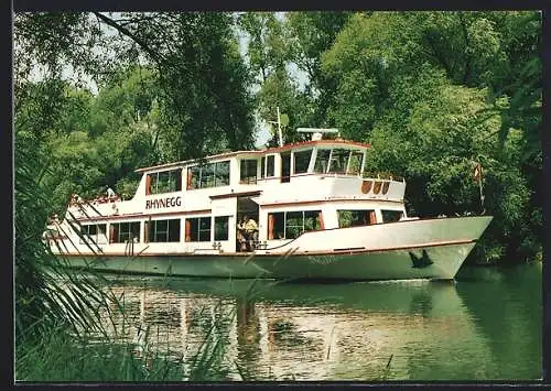 AK MS Rhynegg auf dem Fluss, Schiffahrtsbetrieb Rorschach-Rheineck