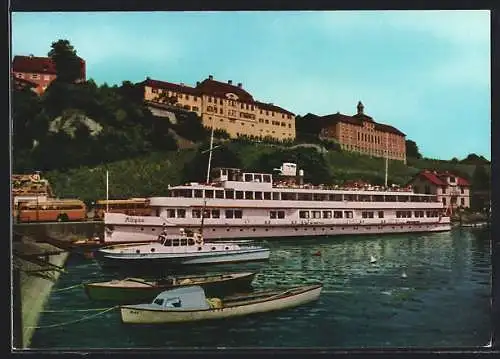 AK Meersburg am Bodensee, Hafen mit Motorschiff Allgäu