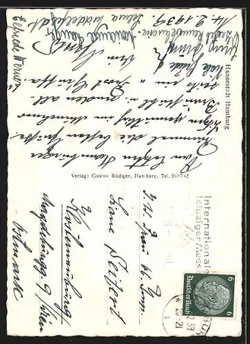 AK KdF-Schiff Wilhelm Gustoff an der Weserbrücke, Hamburger Originale