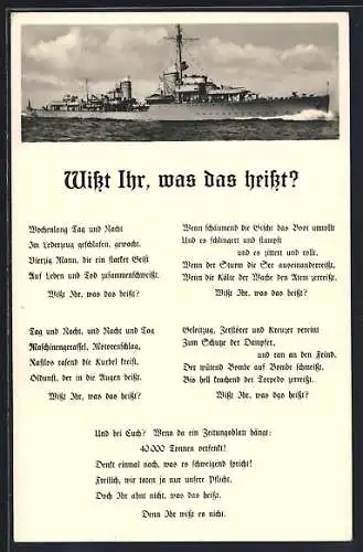 AK Wisst Ihr, was das heisst?, Gedicht, Schiff der Kriegsmarine