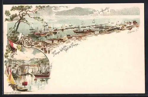 Künstler-AK Fiume, kikötö, Port de Fiume, Blick auf den Hafen, Segelschiffe