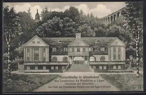 AK Altenbeken, Turnerbleibe des Turnkreises 8a Westfalen und Lippe (Turnhalle), am Fusse des Egge-Gebirges