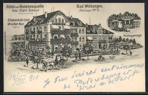 Künstler-AK Bad Wildungen, Hotel zur Helenenquelle, Brunnenhaus