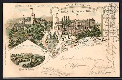 Lithographie Blankenstein /Ruhr, Hotel-Restaurant Burg Blankenstein des Gustav vom Stein Jr.