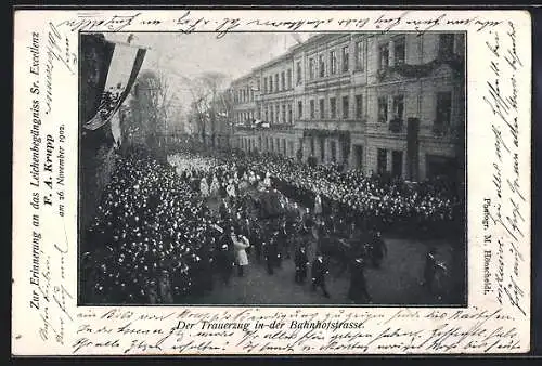 AK Essen, Begräbnis von F. A. Krupp 1902, Trauerzug in der Bahnhofstrasse