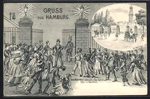 Lithographie Hamburg-St. Pauli, Millernthor kurz vor Thorschluss