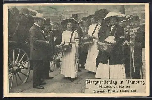 AK Hamburg, Margueritentag 1911, Taxameter Kutscher kaufen auch