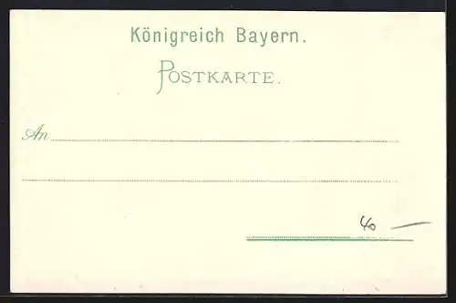 Lithographie Nürnberg, XII. Deutsches Bundesschiessen 1897, Schütze wird von einem Mädchen umgarnt