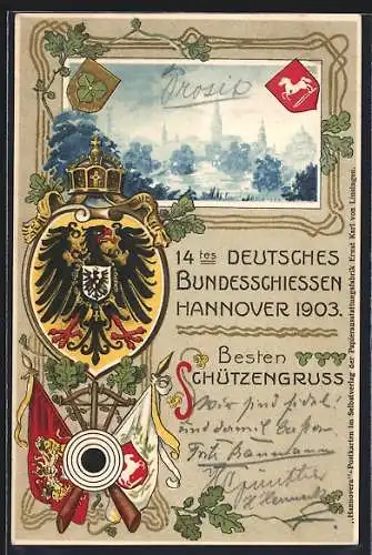 Passepartout-Lithographie Hannover, 14. Deutsches Bundesschiessen 1903, Geprägtes Wappen