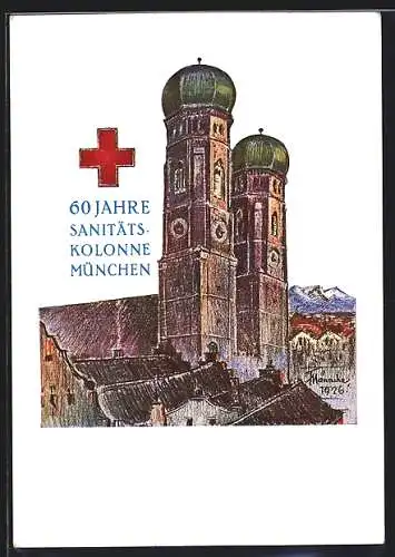 AK München-Au, 60 Jahre Sanitätskolonne München, Frauenkirche, Rotes Kreuz