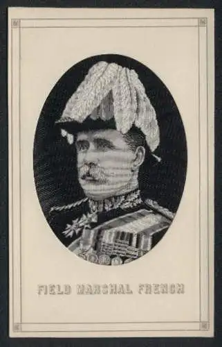 Seiden-AK Feldmarschall French in Uniform, Porträt auf Seide