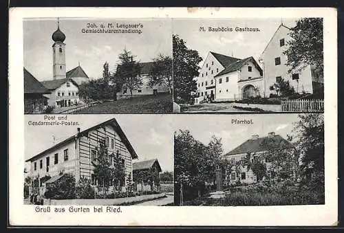 AK Gurten bei Ried, M. Bauböcks Gasthaus, Pfarrhof, Post und Gendarmerie-Posten