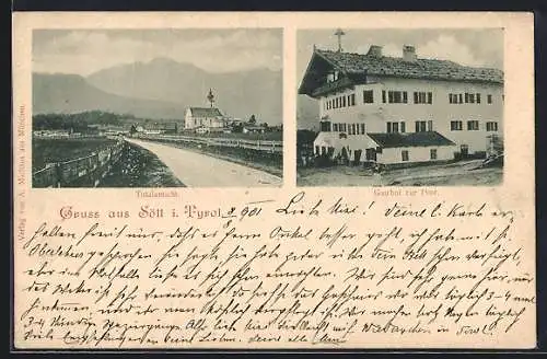 AK Söll i. Tyrol, Gasthof zur Post, Ortsansicht