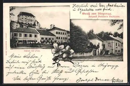 AK Steyregg, Johann Deixler`s Gasthaus, Schloss mit Platz