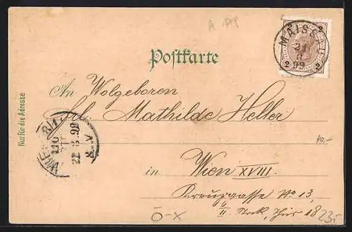 Lithographie Maissau /N.-Oe., Gruss aus Limberg, Muck`s Handlung an der Hauptstrasse, Schule, Schloss