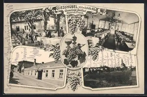 AK Giesshübl /N.-Oe., Gemeinde Gasthof Heinrich Frank, Gartenpartie, Innenansicht