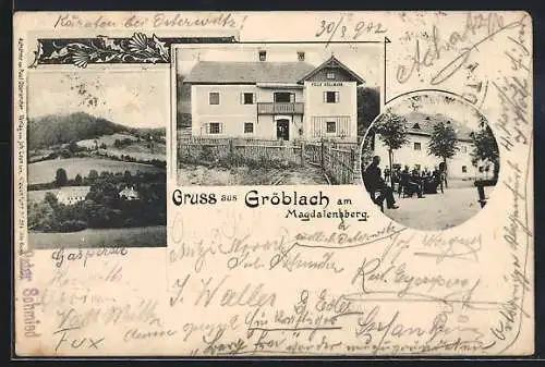 AK Maria Saal, Gröblach am Magdalensberg, Die Villa Kollmann, Ortspartie, Ortsansicht