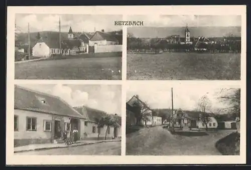 AK Retzbach, Geschäft, Strassenpartie, Blick zur Kirche