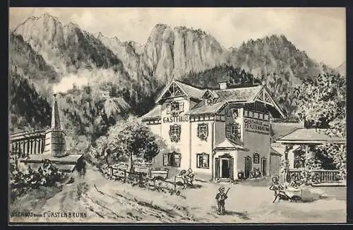 Künstler-AK Grödig, Gasthaus zum Fürstenbrunn