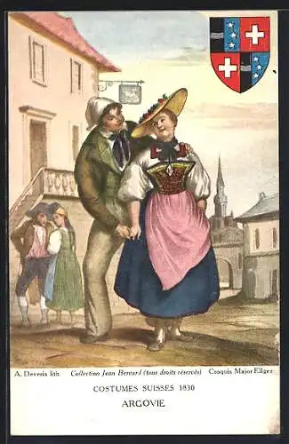 Künstler-AK Argovie, Costumes Suisses 1830, Wappen