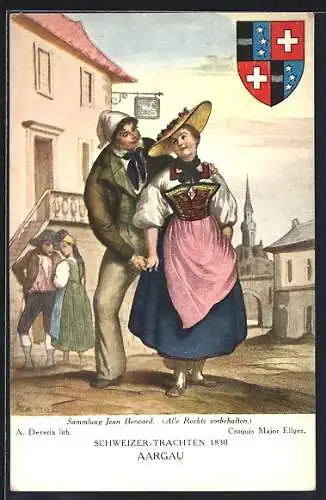 Künstler-AK Argovie, Costumes Suisses 1830, Wappen